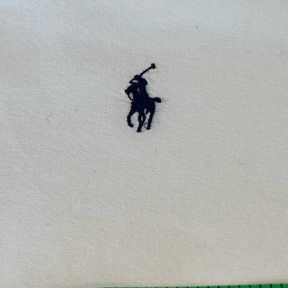 Ralph Lauren White Short-Sleeve Button-Down Polo Shirt with Navy Logo - Picture 3 of 5